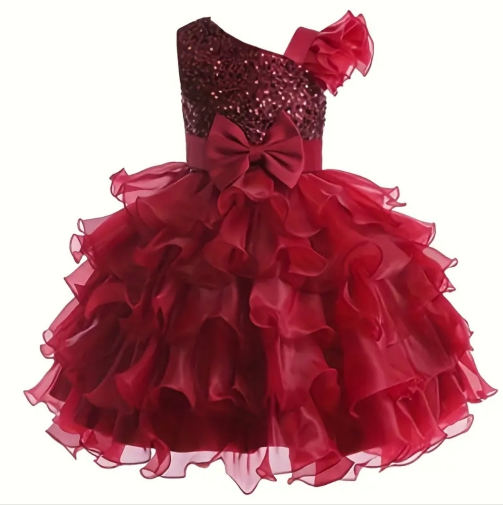 Girls elegant sequin layered mesh dress